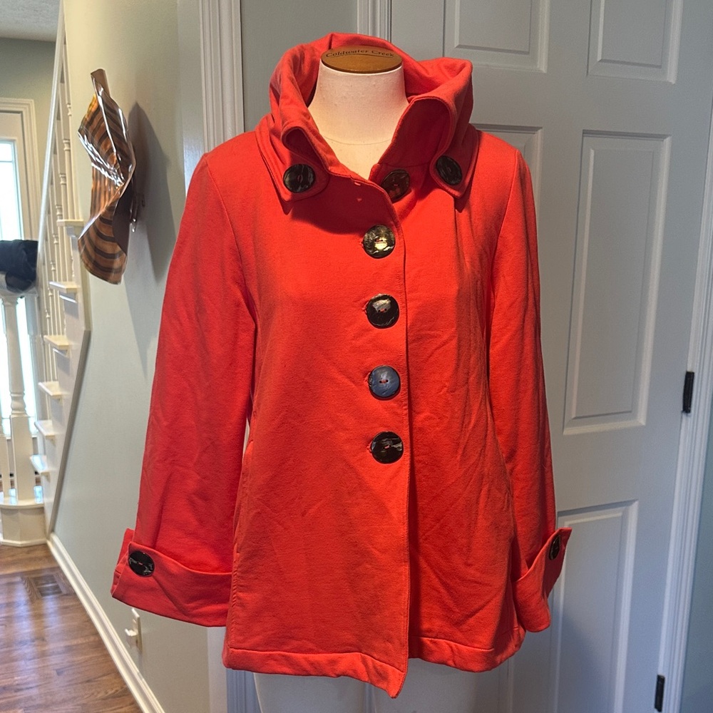 Like new! Neon Buddha Melon/ Orange-ish Pink Soft Button-Up Jacket Blazer sz M